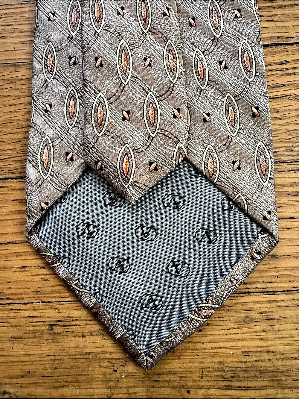 Valentino Silk Geometric Tie in Brown & Orange - Picture 4 of 6